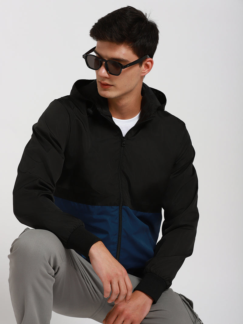 Men's Hooded Regular Fit Colourblock Blue Jackets
