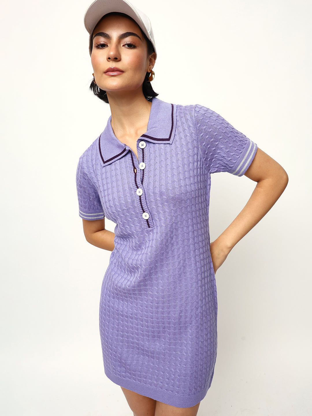 Solid Half Sleeves Spread Collar Shirt Dress