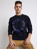 Dennis Lingo Men's Mock Neck Regular Fit Chest Print Navy Sweatshirt