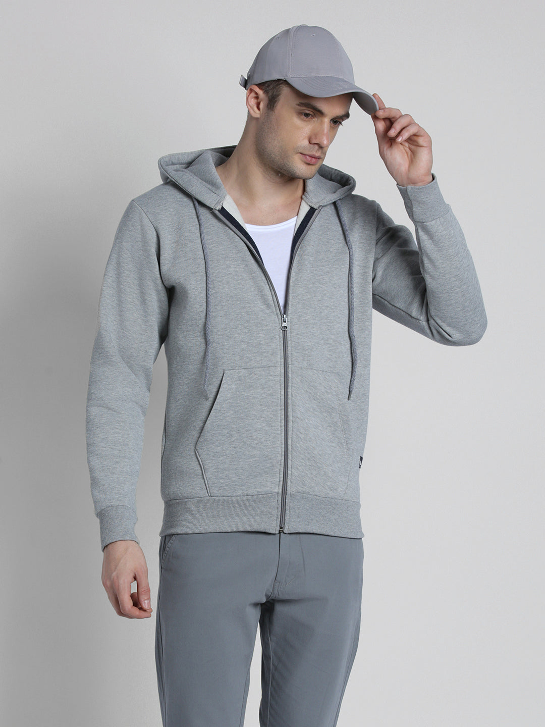Dennis Lingo Men's Light Grey  Full Sleeves Zipper Hoodie Sweatshirt