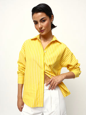 Striped Spread Collar Oversized Cotton Casual Shirt