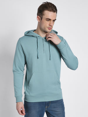 Men's Sea Green Solid Hooded Sweatshirt
