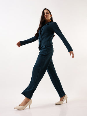 DL Woman Solid Blazer and Trousers Co-ords Set