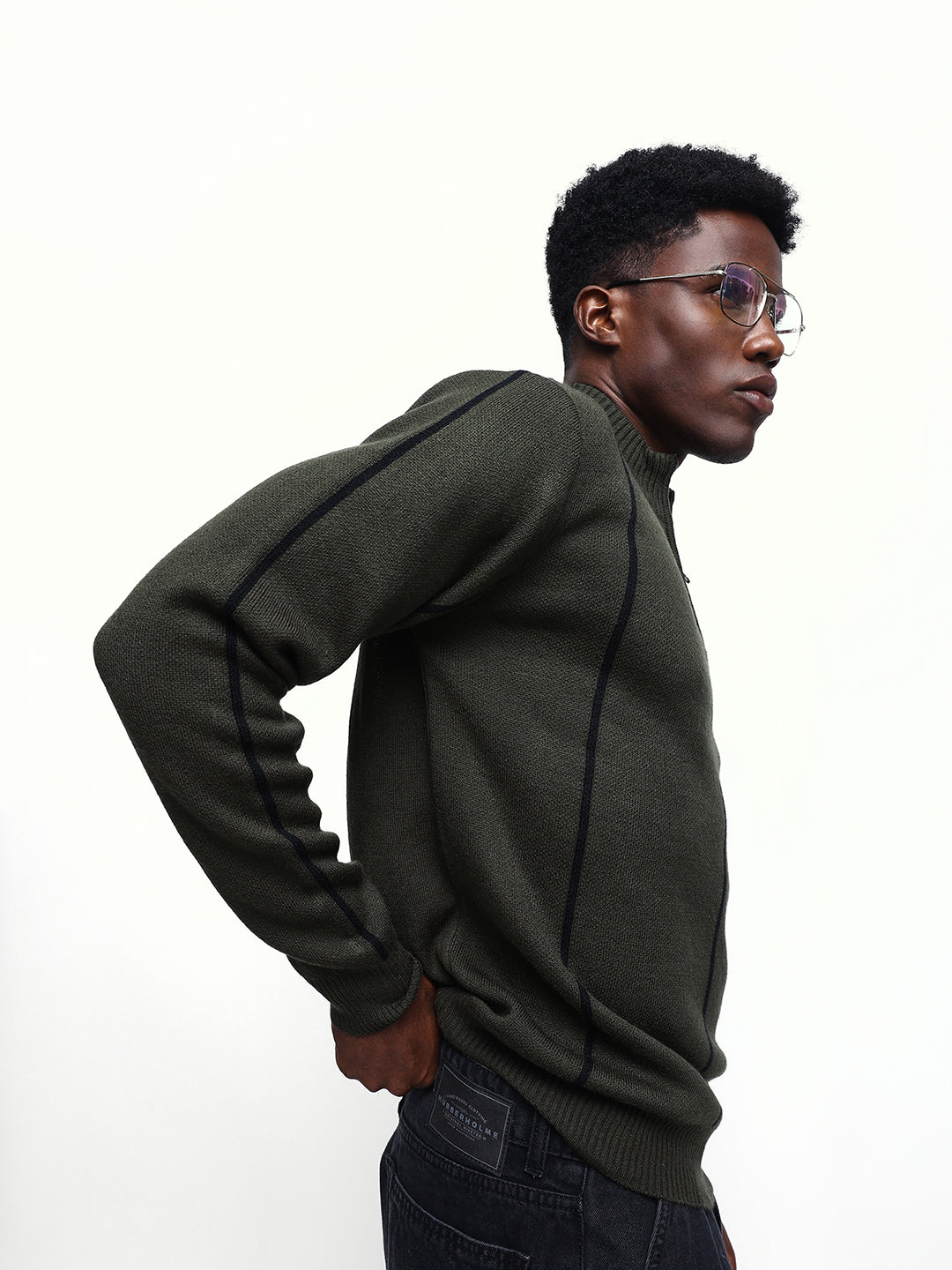 Men's Striped Mock Collar Pullover Sweater