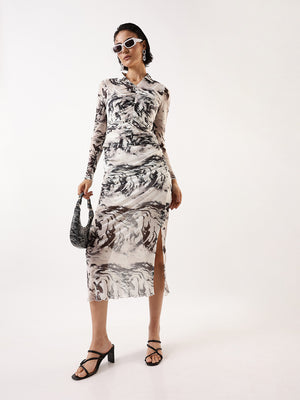 Abstract Printed Side Slit Pencil Midi Skirts - Hubberholme x Dennis Lingo