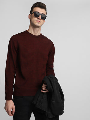 Men's Maroon Solid Acrylic Pullover Sweater