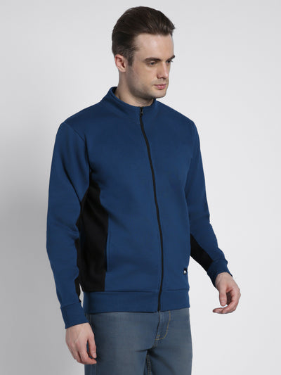 Dennis Lingo Men's Blue Mock Neck Full Sleeves Zipper front Sweatshirt