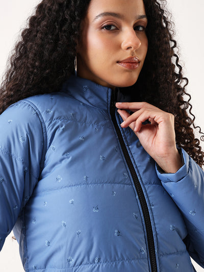 DL Woman Printed Mock Collar Reversible Puffer Jacket
