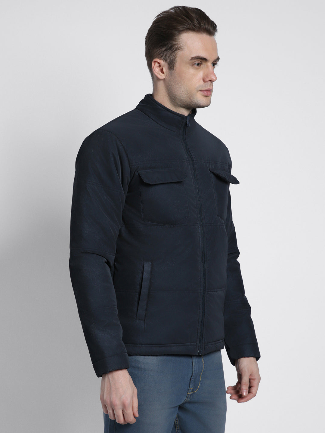 Dennis Lingo Men's Navy Solid Hood Full Sleeve Puffer W Hood Jackets