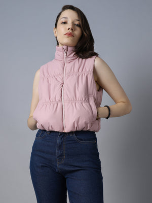 Women Mock Collar Sleeveless Crop Padded Jacket
