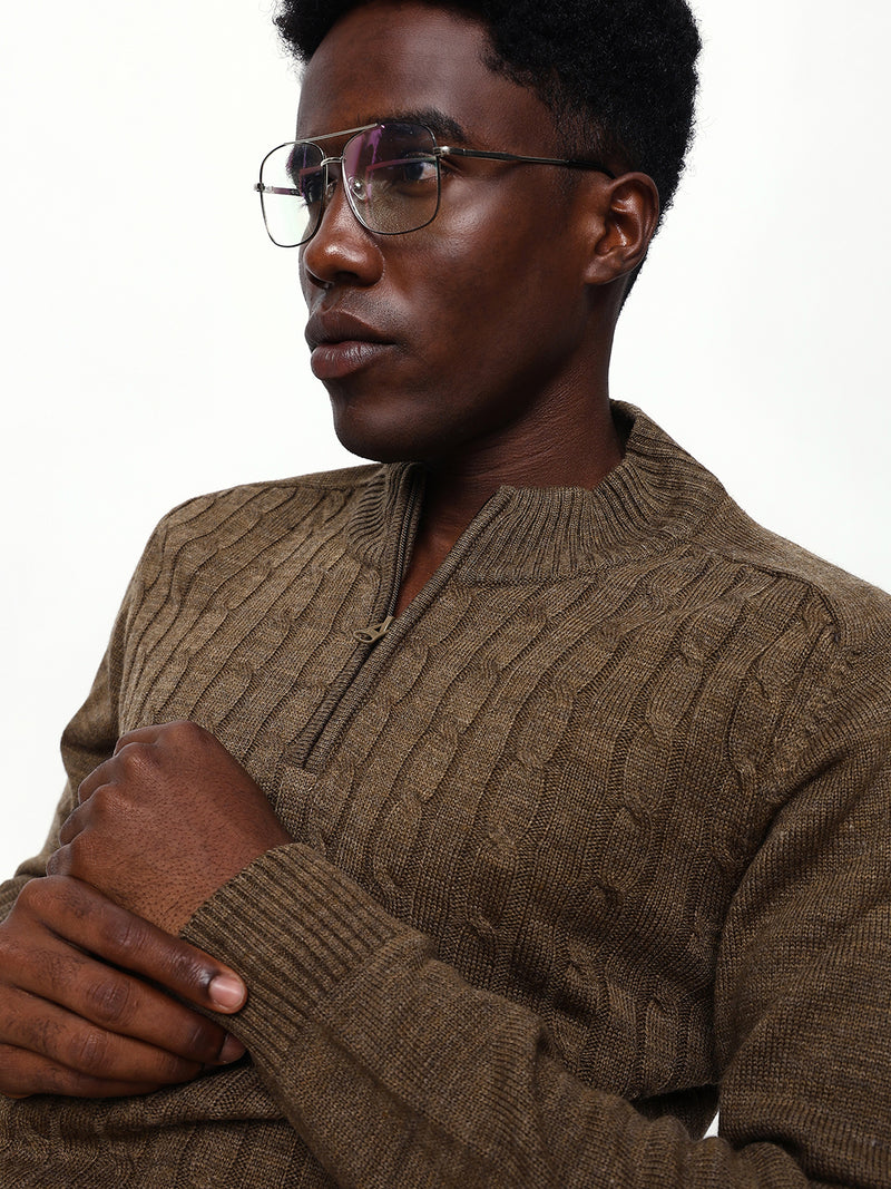 Men's Cable Knit Solid Mock Collar Pullover Sweater