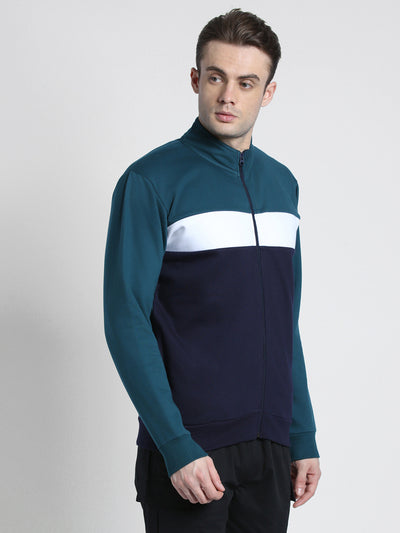 Men's Navy Mock Neck Full Sleeves zipper front Sweatshirt