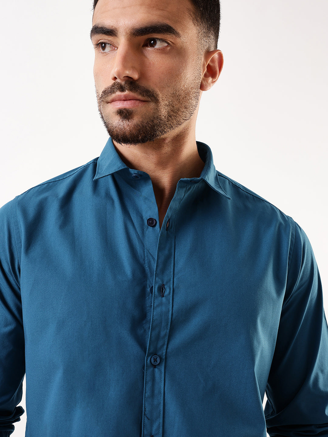 Men's Teal Solid Spread Collar Full Sleeves Regular Fit Casual Shirt