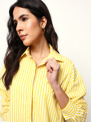 Striped Spread Collar Oversized Cotton Casual Shirt