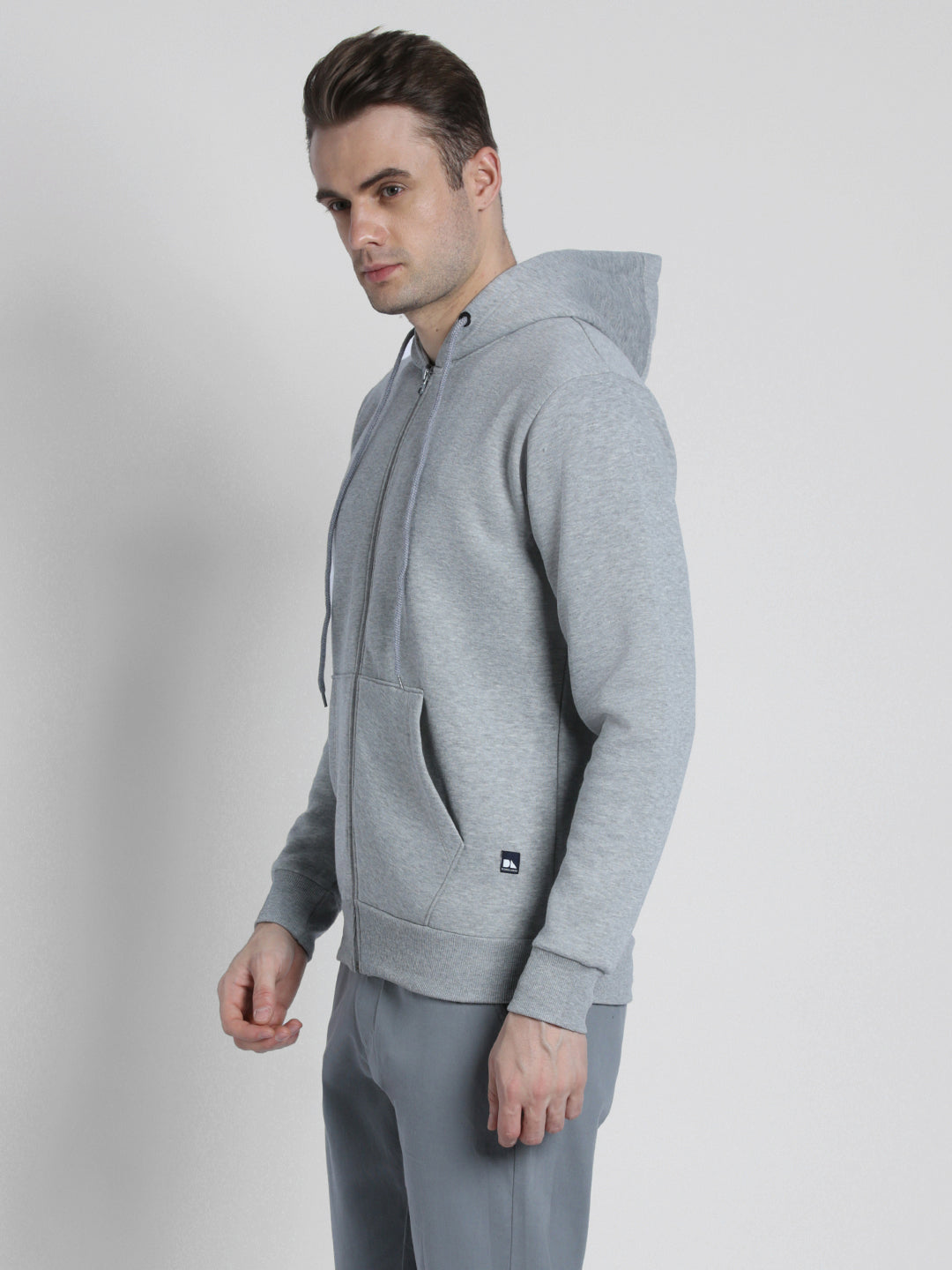 Dennis Lingo Men's Light Grey  Full Sleeves Zipper Hoodie Sweatshirt