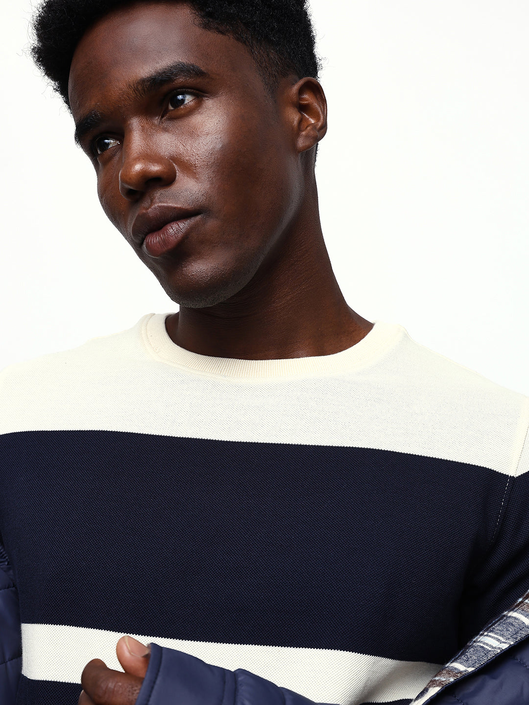Men's Off White Striped Round Neck Relaxed Fit T-shirt