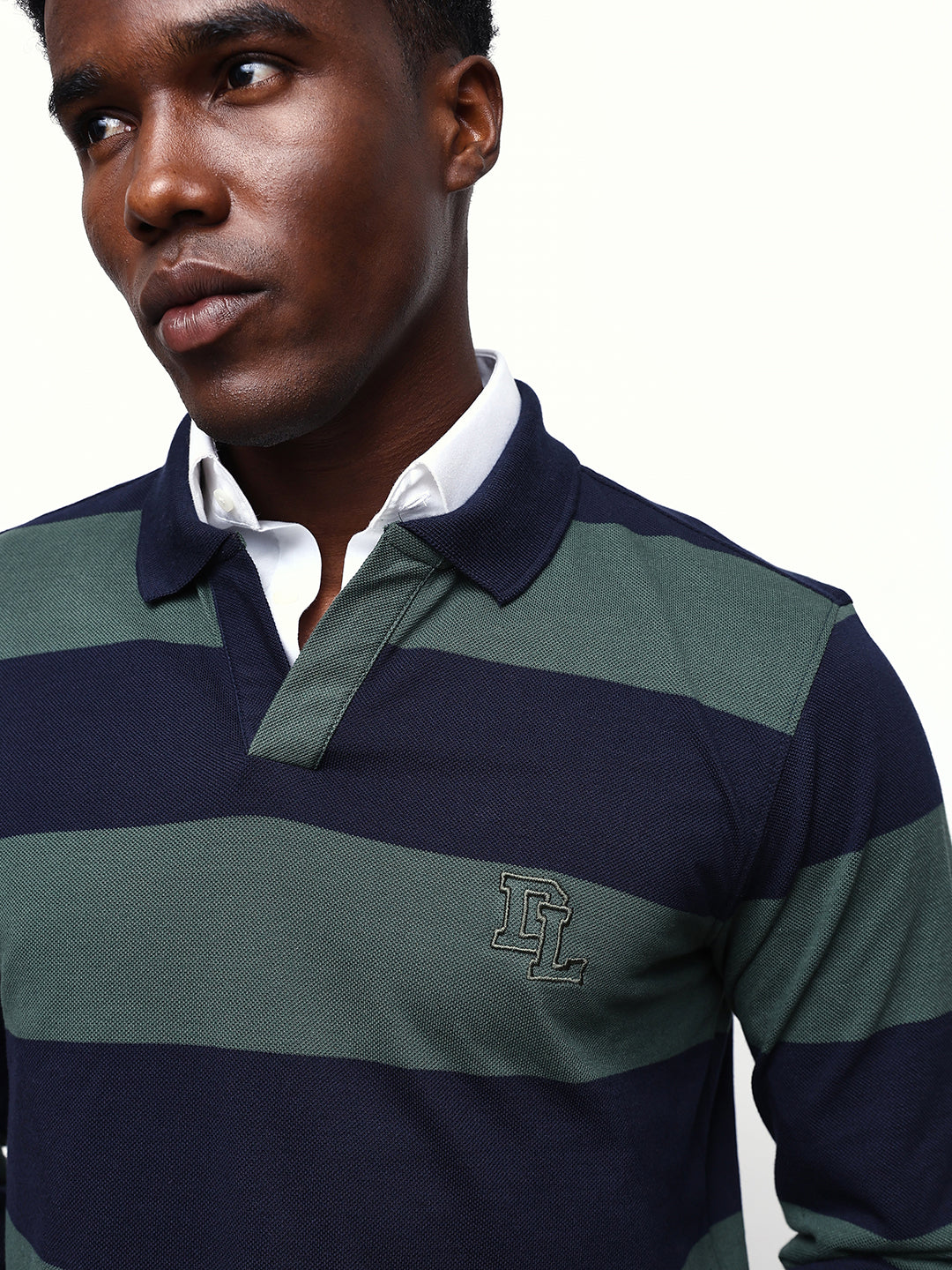 Men's Striped Polo Neck Full Sleeves Relaxed Fit T-shirt