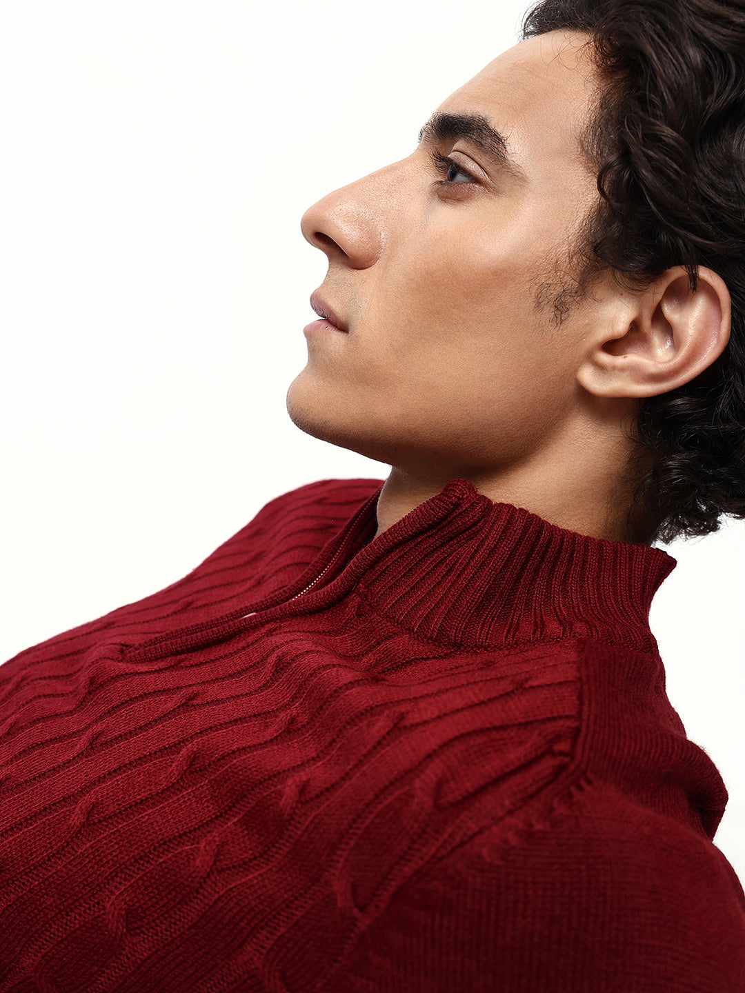 Men's Cable Knit Solid Mock Collar Pullover Sweater
