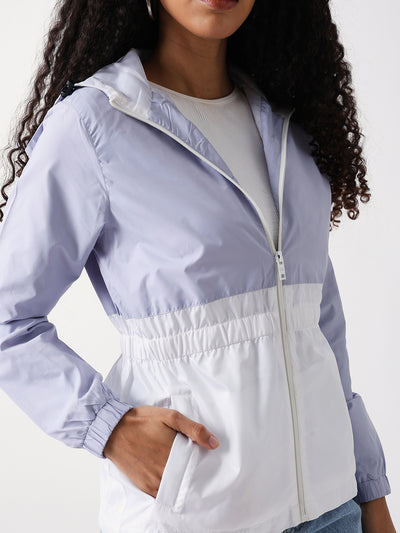DL Woman Colourblocked Full Sleeves Hooded Casual Jacket