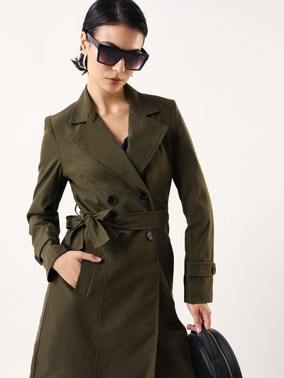 DL Woman Solid Full Sleeves Lapel Collar Trench Coat