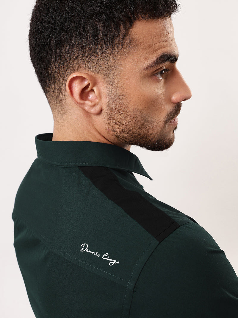 Men Bottle green Solid Spread Collar Full Sleeves Regular Fit Casual Shirt