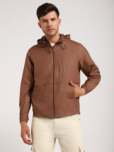 Men's Hooded Regular Fit Solid Mousse Jackets