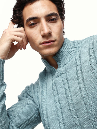 Men's Cable Knit Solid Mock Collar Pullover Sweater
