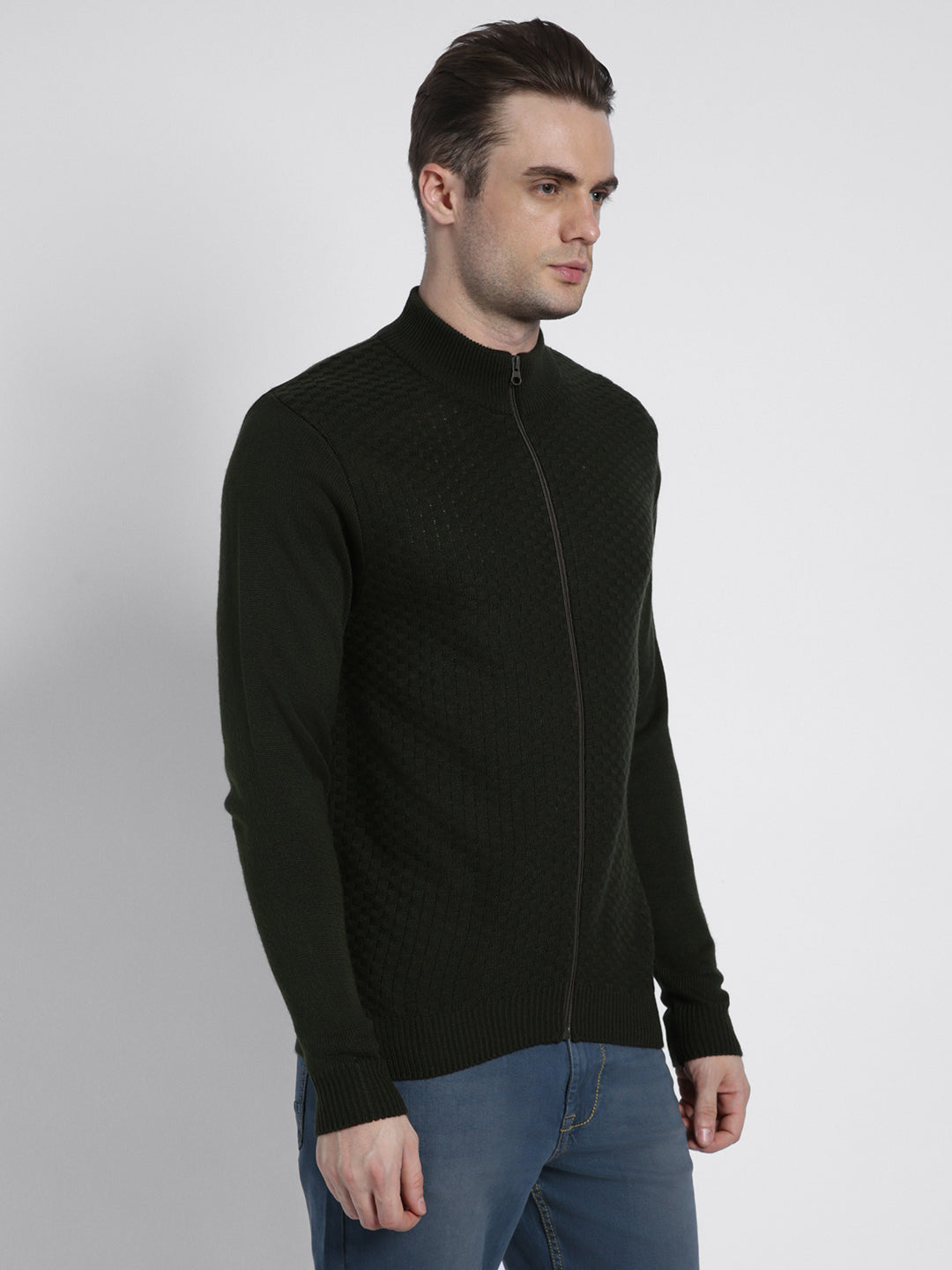 Men's Mock Regular Fit Solid Olive Sweater