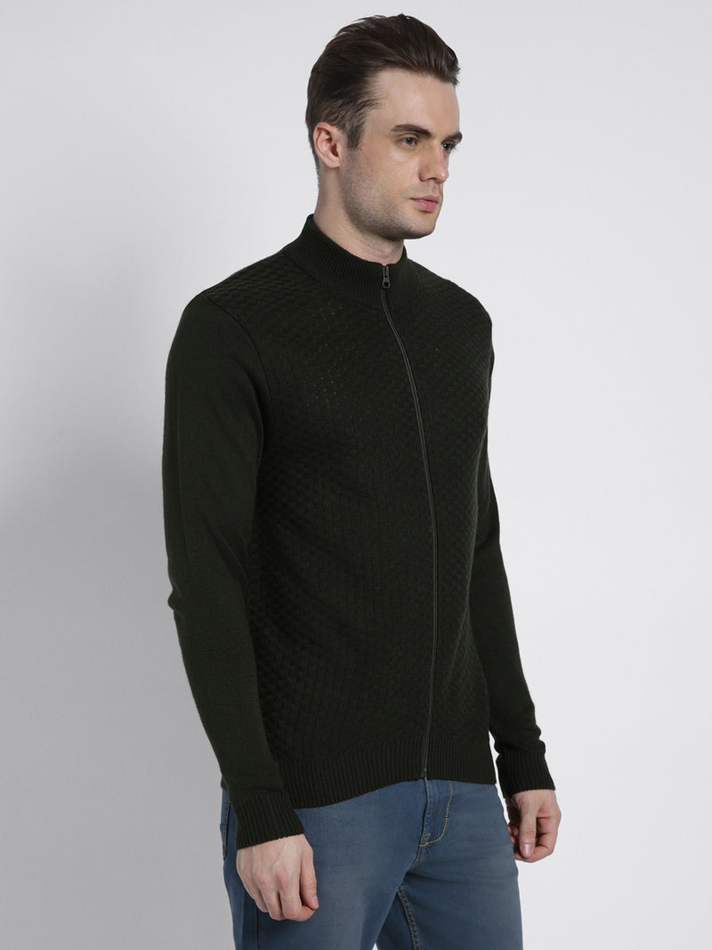 Men's Mock Regular Fit Solid Olive Sweater
