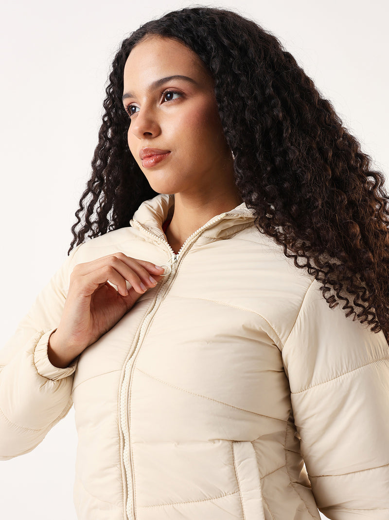 DL Woman Off White Hooded Full Sleeves Puffer Jacket