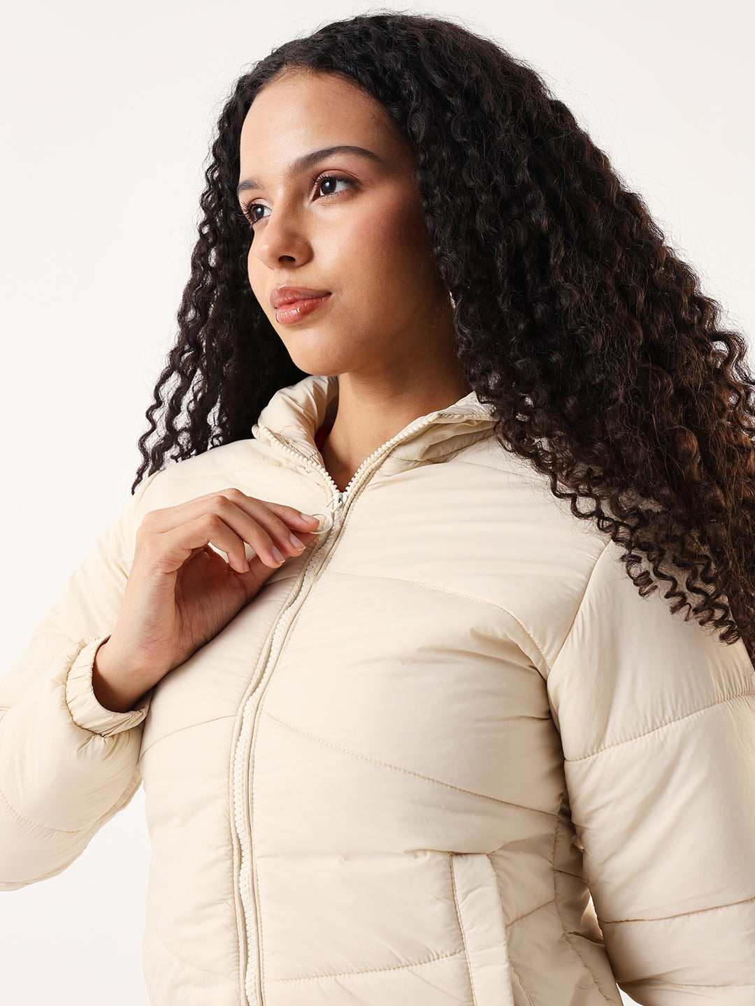 DL Woman Off White Hooded Full Sleeves Puffer Jacket