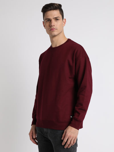 Dennis Lingo Men's Mock Neck Relaxed Fit Solid Maroon Sweatshirt