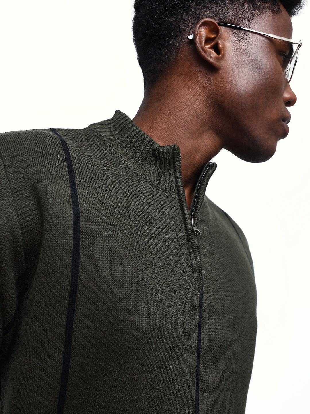 Men's Striped Mock Collar Pullover Sweater