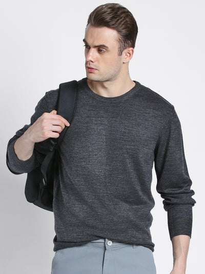 Dennis Lingo Men's Anthra Mel Solid  Full Sleeves Pullover Sweater