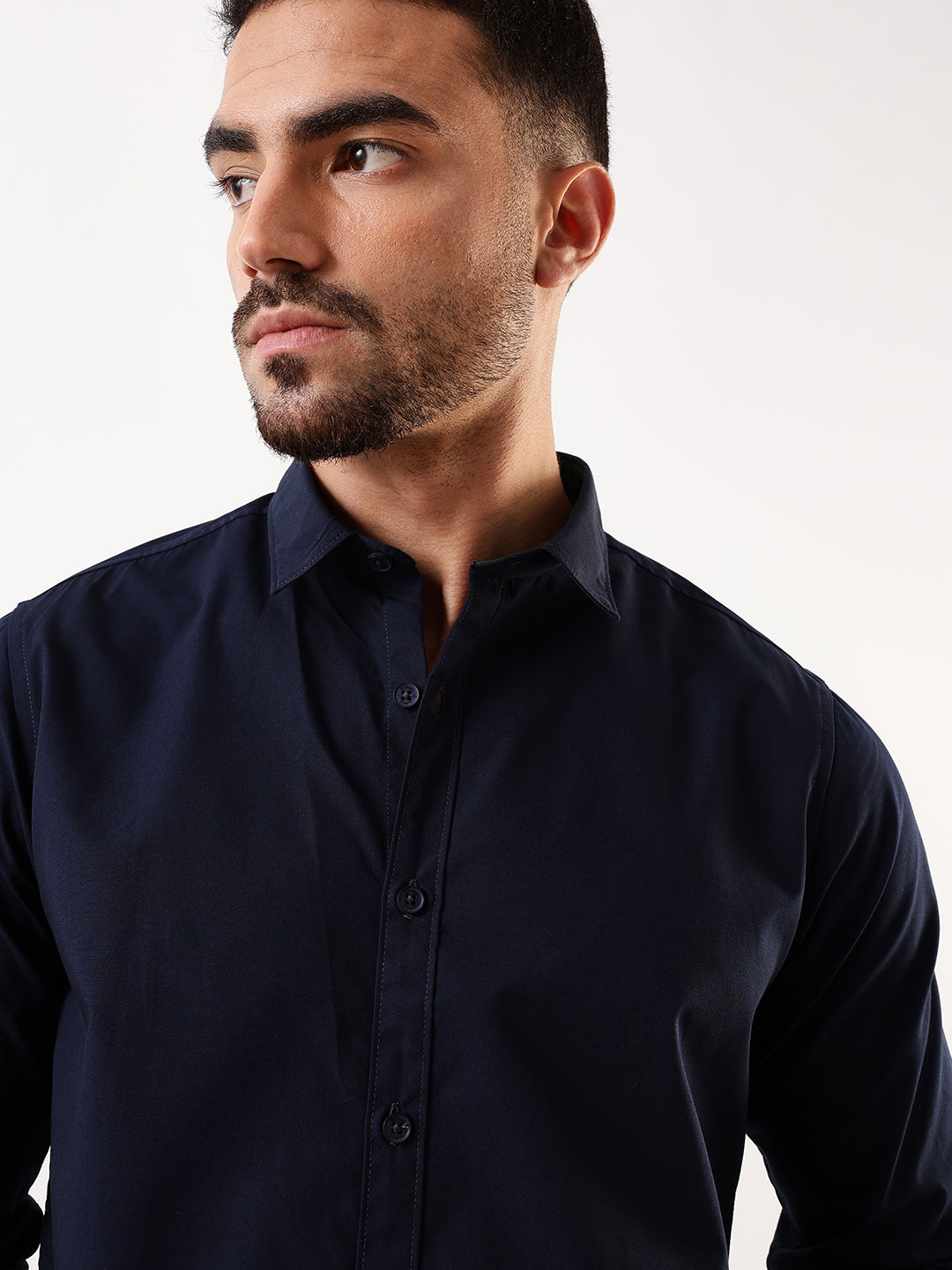Men's Navy Solid Spread Collar Full Sleeves Regular Fit Casual Shirt