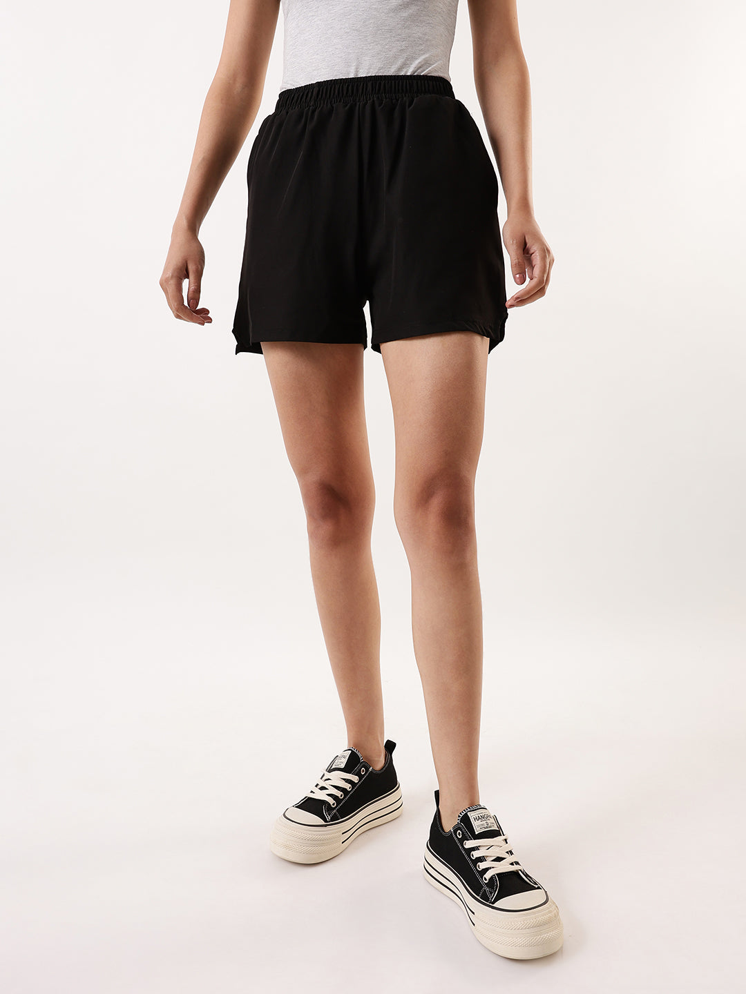 Solid Relaxed Fit Athleisure Shorts