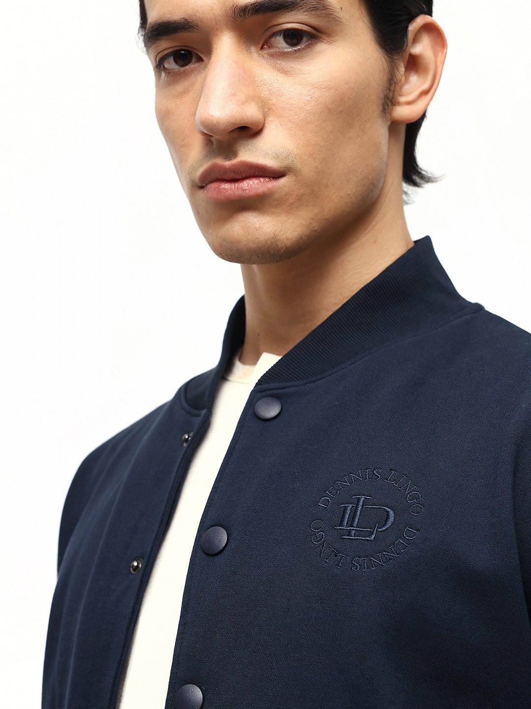 Men's Navy Blue Solid Rib Collar Full Sleeves Sweatshirt