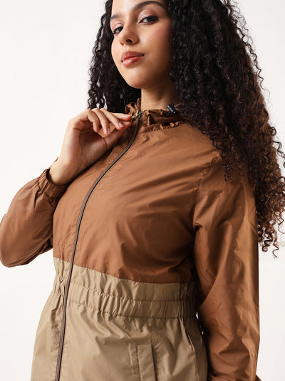 DL Woman Colourblocked Full Sleeves Hooded Casual Jacket