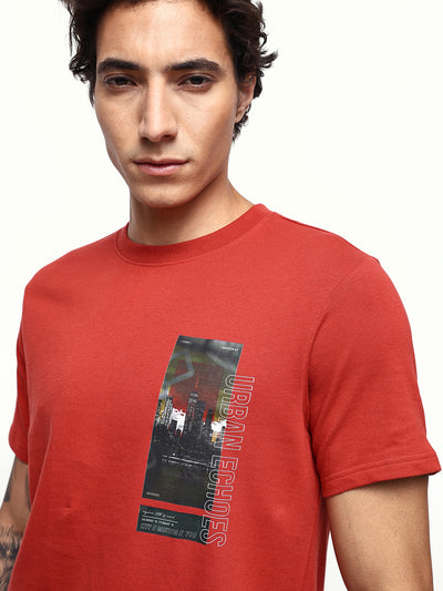 Men's Printed Round Neck Half Sleeves Relaxed Fit T-shirt