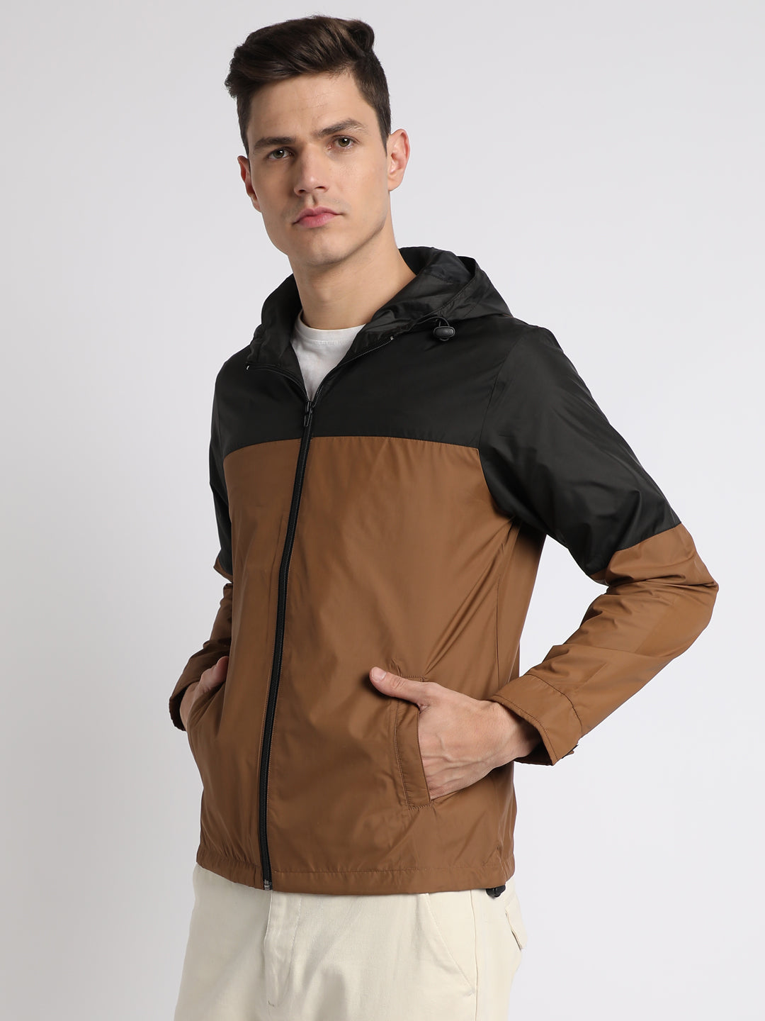 Men's Hooded Regular Fit Colourblock Copper Jackets