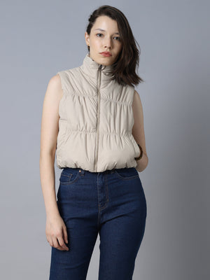 Women Mock Collar Sleeveless Crop Padded Jacket