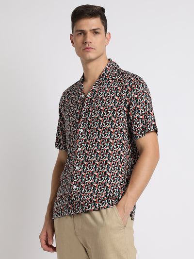 Men's Cuban Collar Regular Fit Print Multicolour Casual Shirts