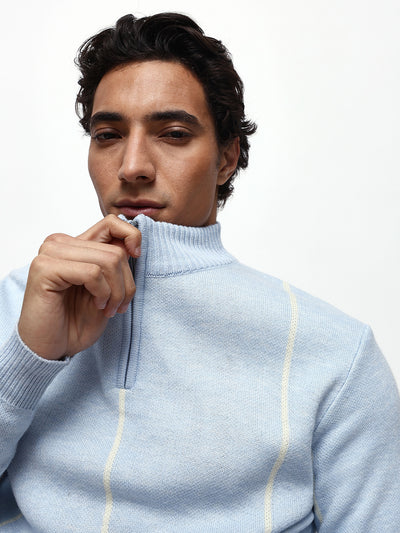 Men's Striped Mock Collar Pullover Sweater