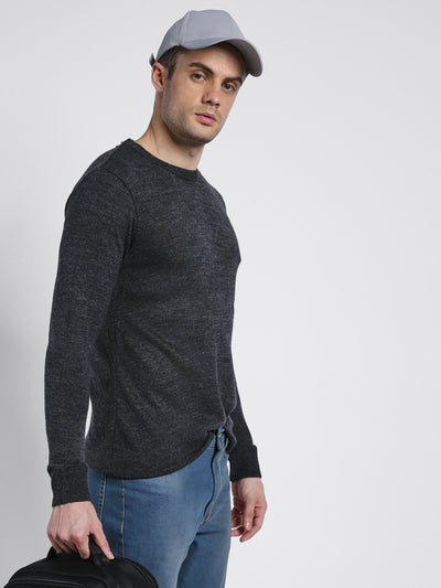 Dennis Lingo Men's Anthra Mel Colorblock  Full Sleeves Pullover Sweater