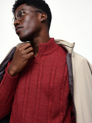 Men's Cable Knit Solid Mock Collar Pullover Sweater