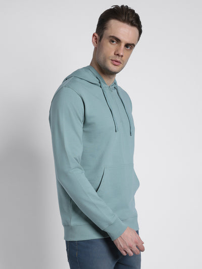 Men's Sea Green Solid Hooded Sweatshirt