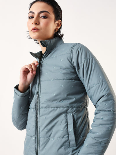 DL Woman Printed Mock Collar Reversible Puffer Jacket