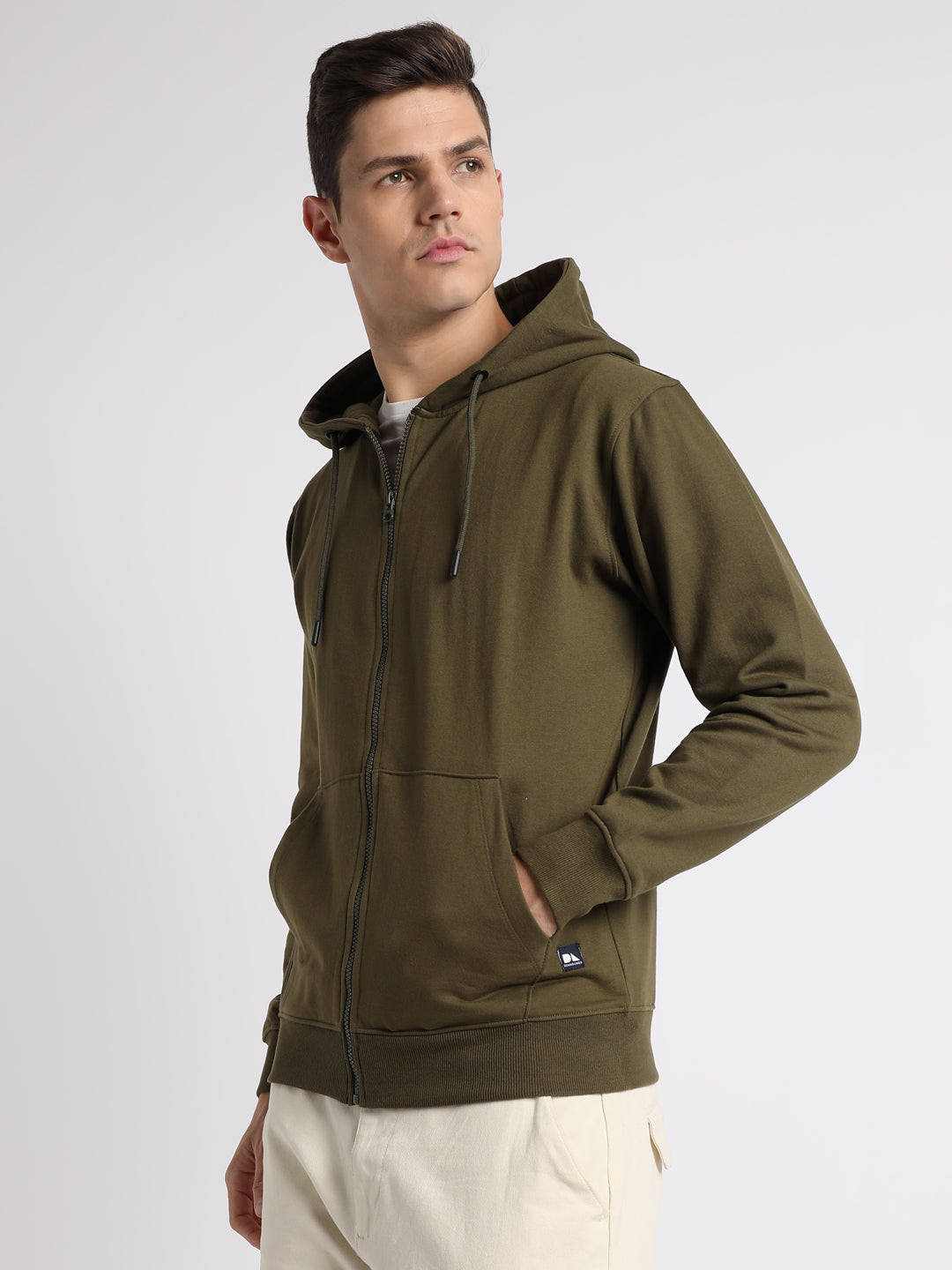 Men's Olive Solid Hooded Sweatshirt