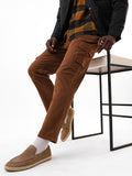 Men's Brown Solid Cotton Relaxed Fit Mid-Rise Cargo Trousers