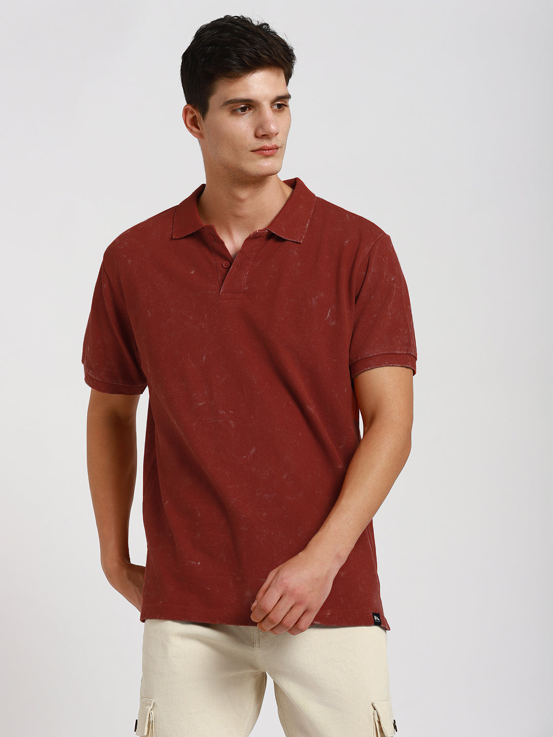 Men's Spread Collar Regular Fit Washed Effect Rust Polo T-Shirt